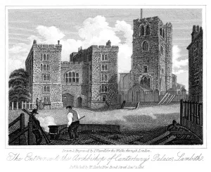 Gatehouse of Lambeth Palace, London, 1816. Artist: I Varrall