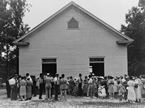 Service Gallery: Gathering of congregation after church... Wheeleys Church, Person County, North Carolina, 1939