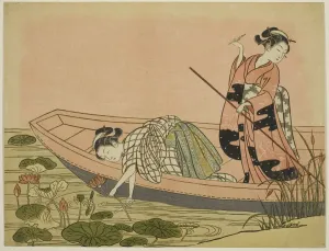 Punting Gallery: Gathering Lotus Flowers, c. 1765. Creator: Suzuki Harunobu