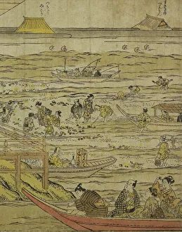 Boatman Prints: Gathering Shellfish at Low Tide at Shinagawa (Shinagawa shiohigari no zu)