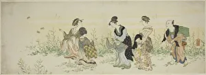 Nagaban Surimono Prints: Gathering spring flowers, Japan, n. d. Creator: Kubo Shunman