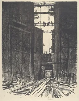 Under Construction Gallery: At the Bottom of Gatun Lock, 1912. Creator: Joseph Pennell
