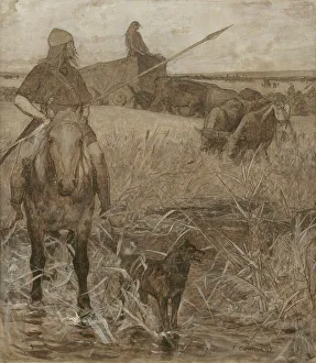 Paleontology Prints: Gauls on horseback, sketch for the amphitheatre of palaeontology at the Museum of Natural