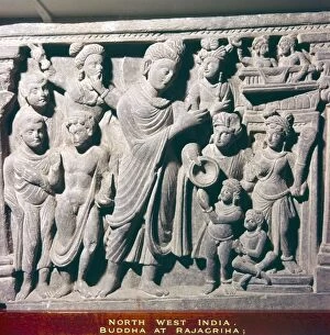 Buddhism Collection: Gautama Buddha at Rajagriha, the Offering of Dust c2nd century