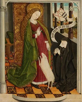 Agnes Saint Prints: Geertruy Haeck Kneeling in Prayer before Saint Agnes, c.1465. Creator: Anon
