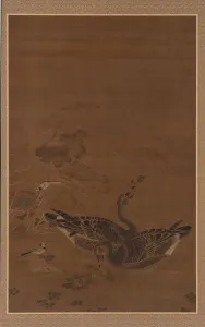Plumage Gallery: Two Geese Feeding in a Lotus Pond, Ming dynasty, 16th-17th century. Creator: Unknown