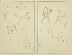 Geese; Girls in Bonnets, Geese [recto], 1884-1888. Creator: Paul Gauguin