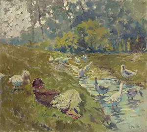 1925 Prints: Geese Herder, around 1925. Creator: Gustav Mally