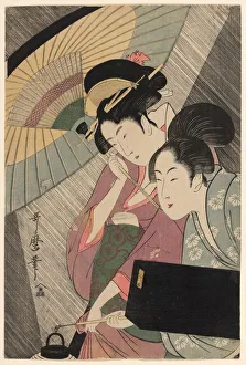 Geisha and Attendant on a Rainy Night, Japan, c. 1797. Creator: Kitagawa Utamaro