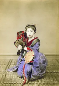 Beato Gallery: Geisha playing the tsuzumi, Japan, 1882. Artist: Felice Beato