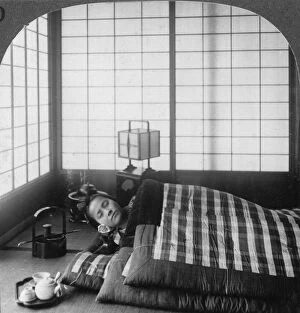 Images Dated 15th January 2008: A geisha sleeping in a tea house, Hikone, Japan, 1904.Artist: Underwood & Underwood