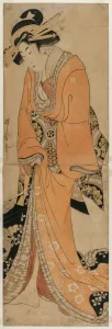 Geisha Standing Beside a Shamisen Case, c. 1810. Creator: Utamaro II (Japanese)