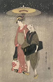 Geisha Walking through the Snow at Night, ca. 1797. Creator: Kitagawa Utamaro