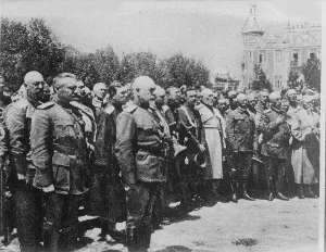 White Army Prints: General Anton Denikin with his staff officers. Artist: Anonymous