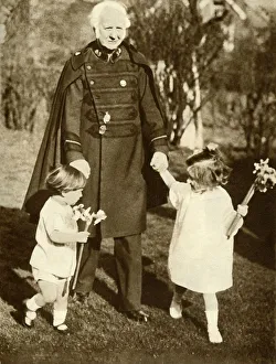 Booth Prints: General Bramwell Booth with his two grandchildren, 1929, (1935). Creator: Unknown
