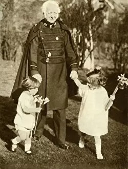 Booth Collection: General Bramwell Booth with his two grandchildren, 1929, (1935). Creator: Unknown