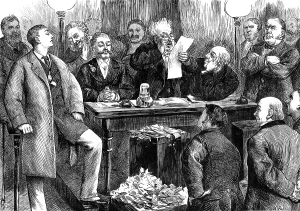 Harry Furniss Prints: The General Election: reading the result of the poll, 1880. Creator: Unknown