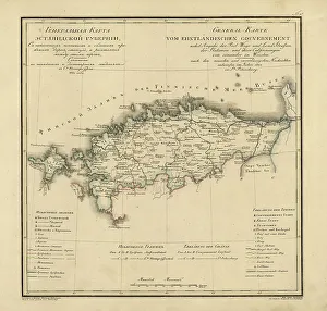 Borders Prints: General Map of Estland Province: Showing Postal and Major Roads