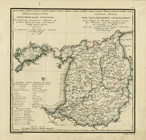 Russian Federation Prints: General Map of Livland Province: Showing Postal and Major Roads