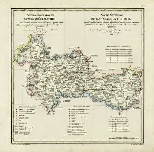 General Map of Orel Province: Showing Postal and Major Roads, Stations and... 1822. Creators: Vasilii Petrovich Piadyshev, Finaghenof