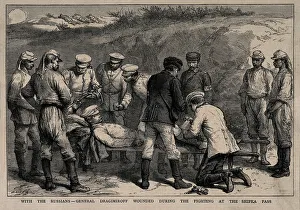 Balkan War Gallery: General Mikhail Dragomirov Wounded During the Battle at the Shipka Pass, ca 1878. Artist: Anonymous