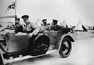 Maxwell Gallery: General Sir John Maxwell, commander of Egyptian troops, motoring through one of the camps, 1915