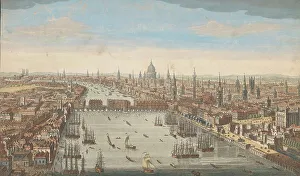 Spire Prints: A general view of the city of London, next the river Thames, 1751. Creator: Thomas Bowles