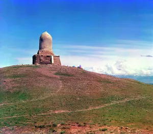 Central Asian Prints: General view of mosque at the top of Chapan-Ata Mountain