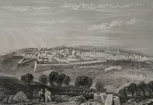 General view from the Mount of Olives, Jerusalem. 1840. Creator: Emile Rouargue