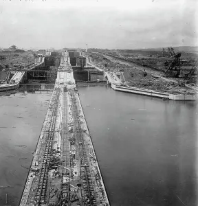 Lock Gates Prints: General view from temporary tower on north end of approach wall looking south