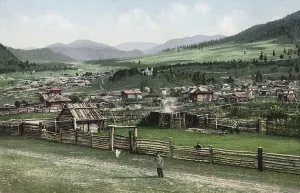 Colour Photograph Prints: General View of the Village of Cherga, 1911-1913. Creator: Sergei Ivanovich Borisov