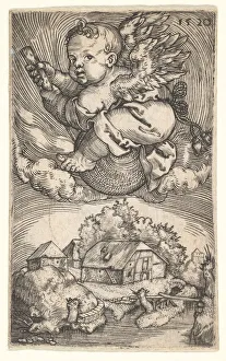 Genius on a Globe Floating in the Air, mid-17th century. Creator: Barthel Beham Genius on a Globe Floating in the Air, mid-17th century. Creator: Barthel Beham