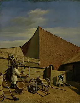 Corner Prints: Genre Scene: In the Backyard, 1843. Creator: Akim Bagayev