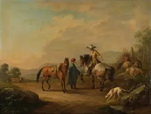 Wayside Prints: A Gentleman on Horseback with his Groom, 1786. Creator: Johann Georg Pforr