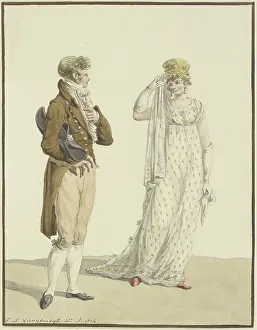 1800s Prints: A gentleman and a lady (fashion illustration), 1804. Creator: Jan Antony Langendijk