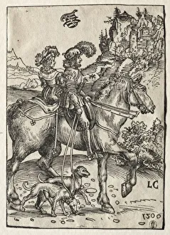 Lucas Cranach Prints: A Gentleman and a Lady Riding to the Chase