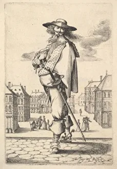 A gentleman, turned three-quarters to the left, wearing a hat and boots with spurs A gentleman, turned three-quarters to the left, wearing a hat and boots with spurs