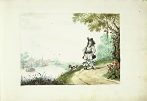 Geesie Ter Burch Prints: Gentleman walking along a river, c.1661. Creator: Gesina ter Borch