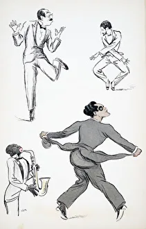 Three gentlemen in Black Tie perform moves from the Charleston to a saxophone Three gentlemen in Black Tie perform moves from the Charleston to a saxophone