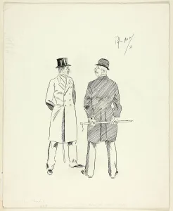 Opposition Prints: Two Gentlemen with Walking Sticks, 1893. Creator: Philip William May