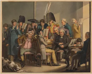 Gentlemen's Circle in the Reading Room. Scenes of life during the Biedermeier period. Creator: Opiz, Georg Emanuel (1775-1841)