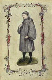 Civil Servant Prints: Geoffrey Chaucer, the author. A full length portrait, 1476-77. Creator: Unknown
