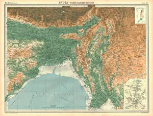 Indian Ocean Prints: Geographical map of the north-eastern section of India, early 20th century