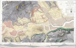 Geological Map Prints: Geological map of London and the surrounding area, 1871. Artist: T Walsh