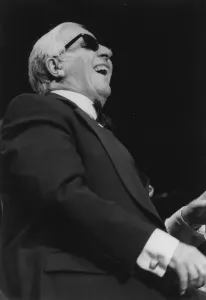 Dinner Jacket Prints: George Shearing, David Jacobs, Barbican, London, 1996. Creator: Brian Foskett
