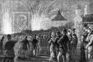 Centenary Prints: The George Stephenson Centenary Festival: firework display in Leazes Park