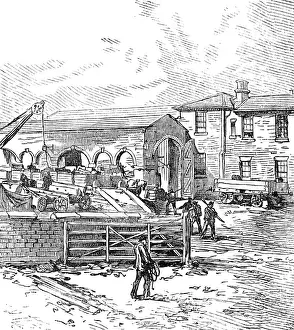 Goods Yard Prints: George Stephenson, Father of Railways: the first railway station, 1881. Creator: Unknown