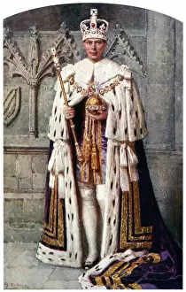 Ermine Collection: George VI in coronation robes: the Robe of Purple Velvet, with the Imperial State Crown, 1937