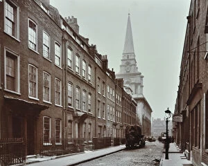 Spitalfields Gallery: Georgian terraced houses and Christ Church, Spitalfields, Stepney, London, 1909