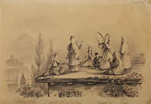 Tiflis Prints: Georgian women on the roof (Lezghinka)